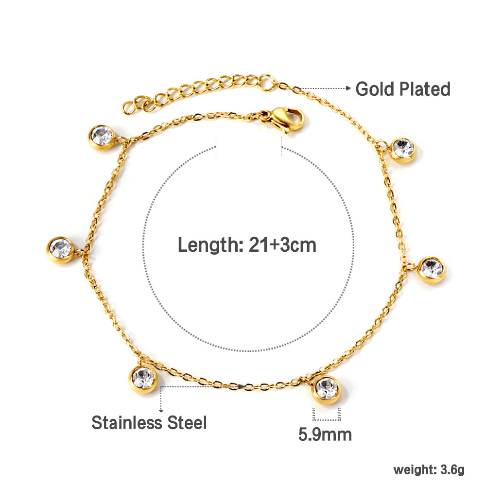 6 white diamond accessories pendant anklet 21 + 3cm gold asonjewelry